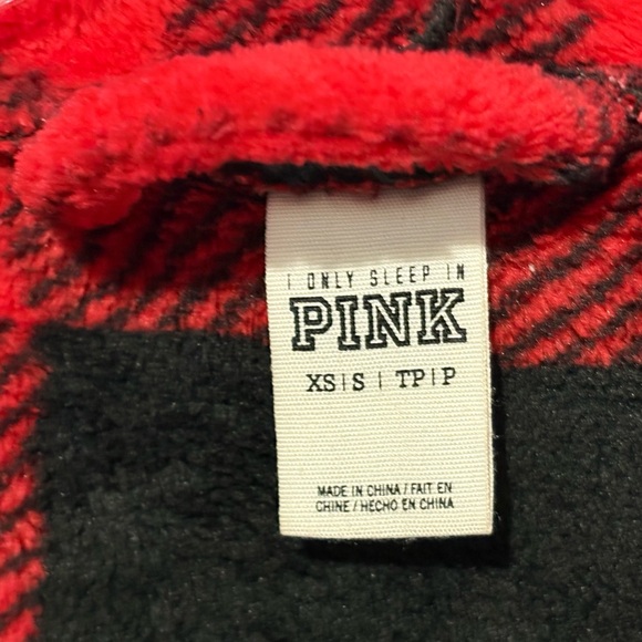 NWOT PINK Victoria’s Secret buffalo plaid bling fleece hooded robe, Size XS/S - Picture 7 of 16